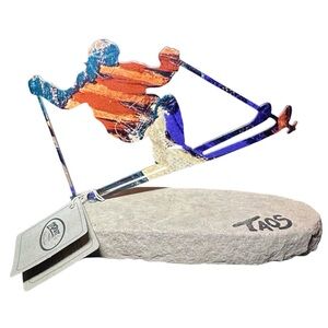 Vintage Lazart Collector Series Skier Metal Sculpture on Stone Base Taos